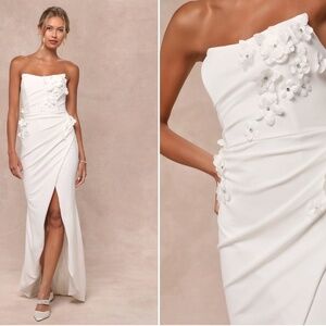 LULU's Bridal Wedding Chic Modern Sexy Floral Bustier Mermaid Trumpet Gown